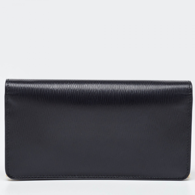 Pre Owned Prada Black Vitello Move Leather Wallet On Chain