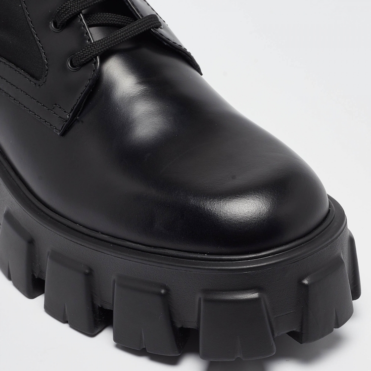 Pre Owned Prada Black Leather Monolith Platform Ankle Boots Size 40