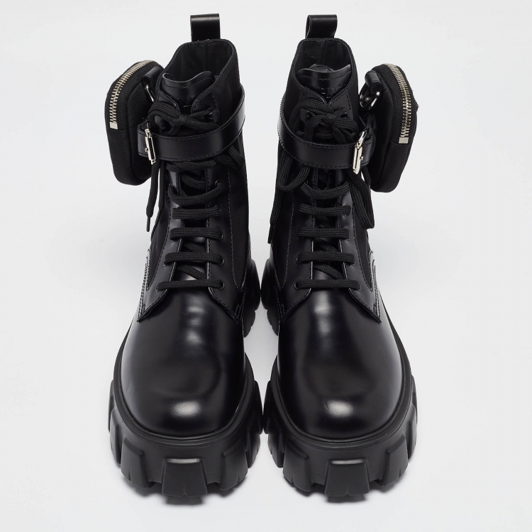 Pre Owned Prada Black Leather Monolith Platform Ankle Boots Size 40
