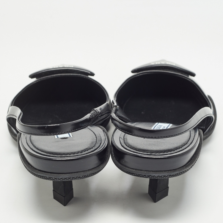 Pre Owned Prada Black Patent Leather Slingback Pumps Size 38.5