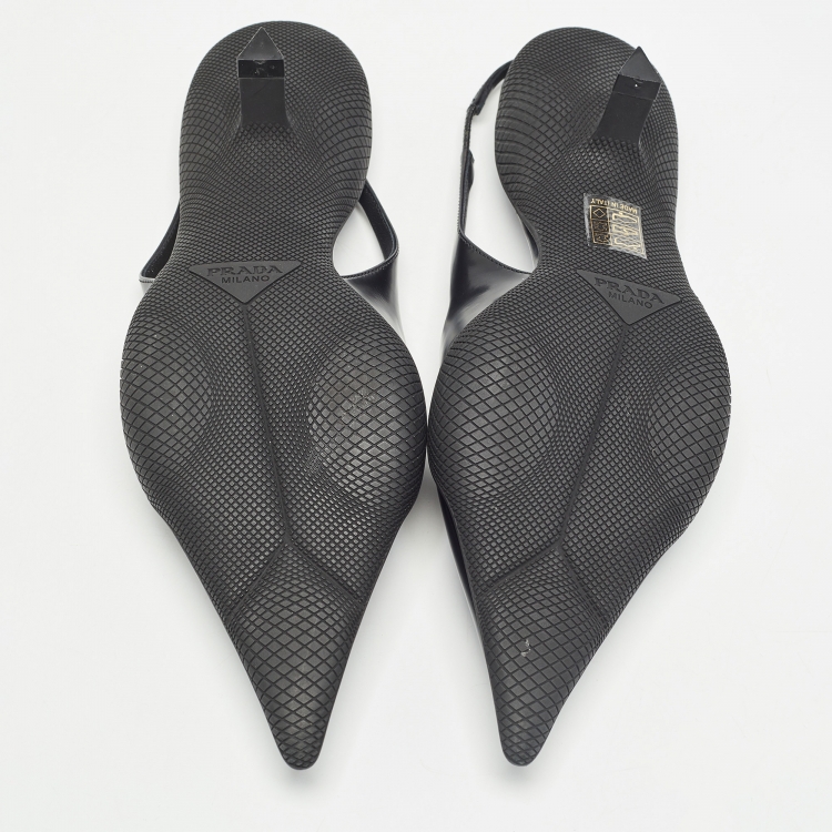 Pre Owned Prada Black Patent Leather Slingback Pumps Size 38.5