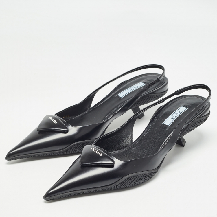 Pre Owned Prada Black Patent Leather Slingback Pumps Size 38.5