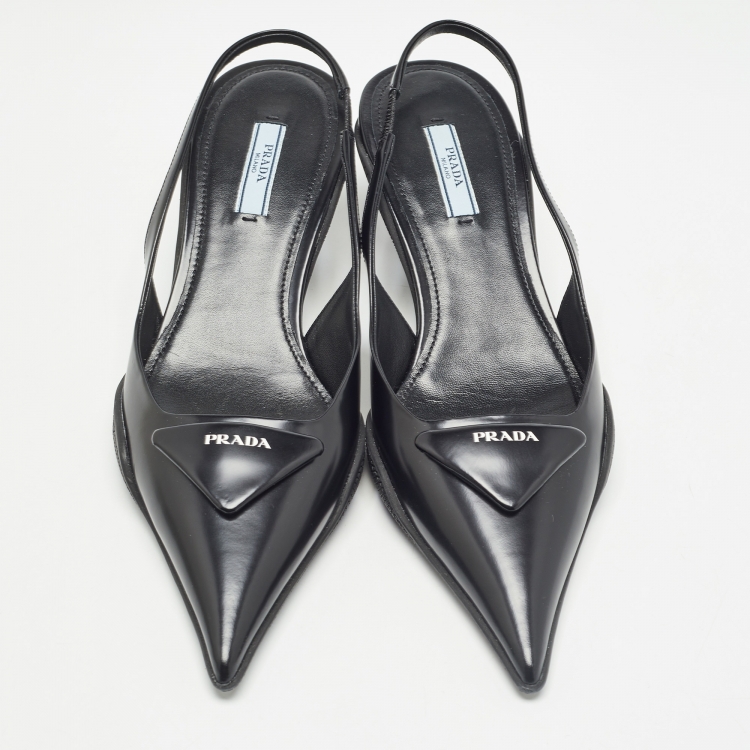 Pre Owned Prada Black Patent Leather Slingback Pumps Size 38.5