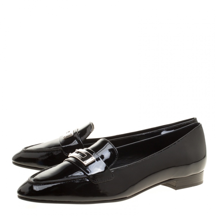 Pre Owned Prada Black Patent Leather Loafers Size 40