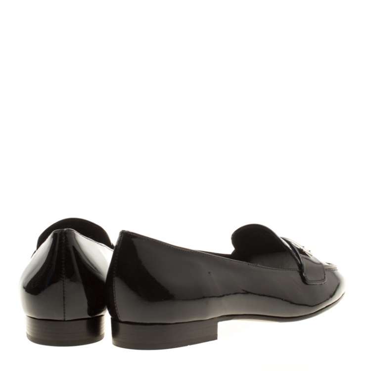 Pre Owned Prada Black Patent Leather Loafers Size 40