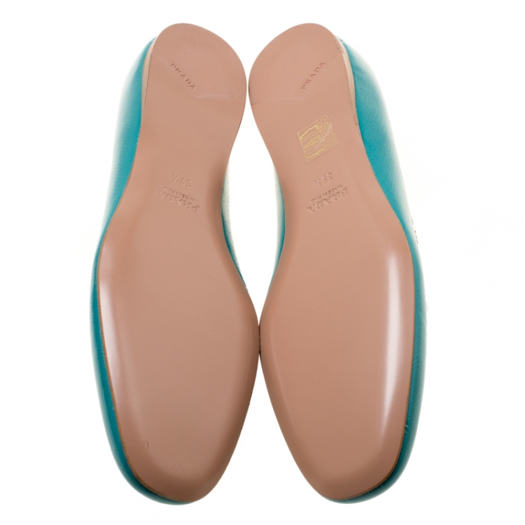 Pre Owned Prada Aqua Green Patent Saffiano Leather Smoking Slippers Size 39.5