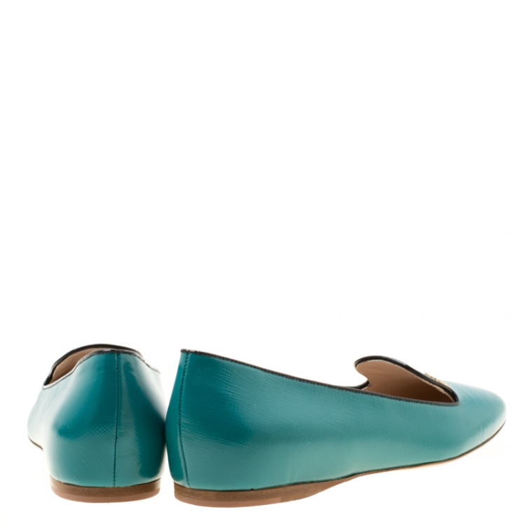 Pre Owned Prada Aqua Green Patent Saffiano Leather Smoking Slippers Size 39.5