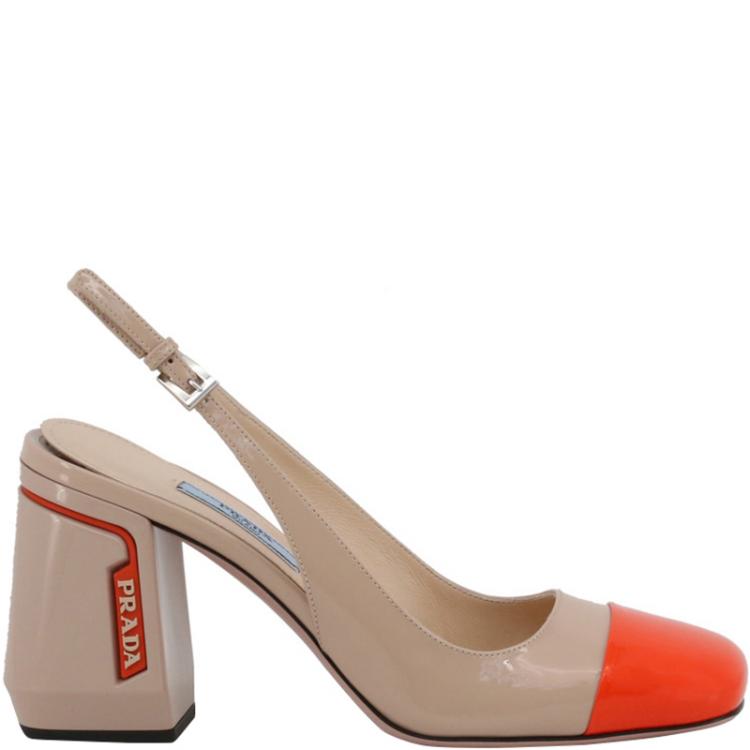 two tone block heel slingback