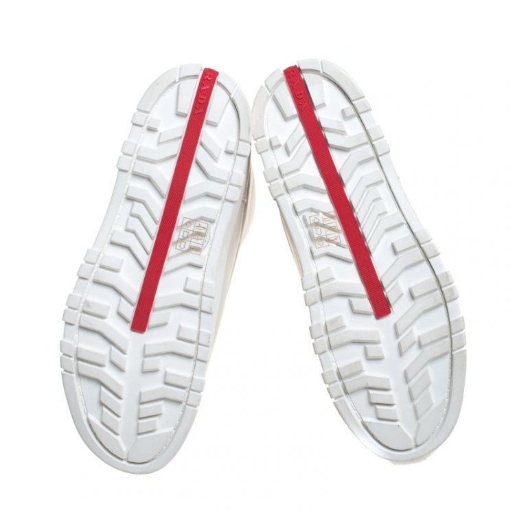 Pre Owned Prada Sport White Leather Platform Wedge Mid Calf Winter Boots Size 39