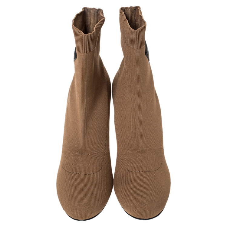 Pre Owned Prada Brown Stretch Fabric Ankle Booties Size 37.5