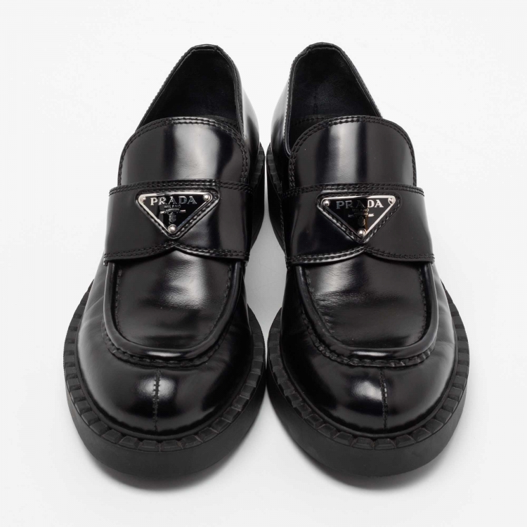 Pre Owned Prada Black Leather Platform Loafers Size 38