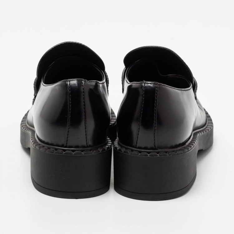Pre Owned Prada Black Leather Platform Loafers Size 38