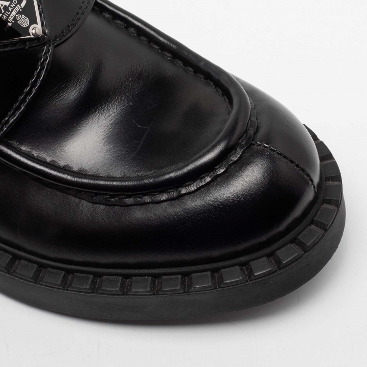 Pre Owned Prada Black Leather Platform Loafers Size 38