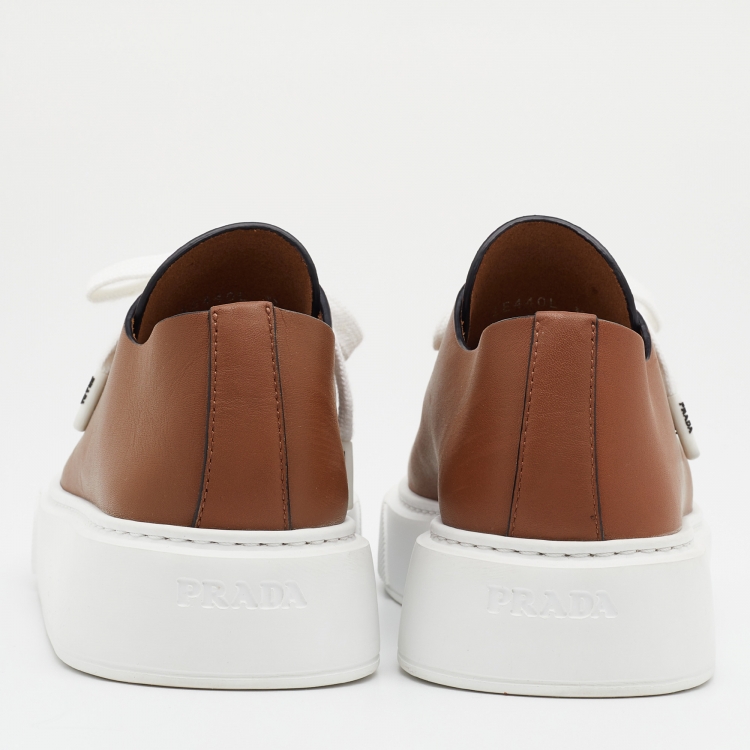 Pre Owned Prada Brown Leather Platform Low Top Sneakers Size 39