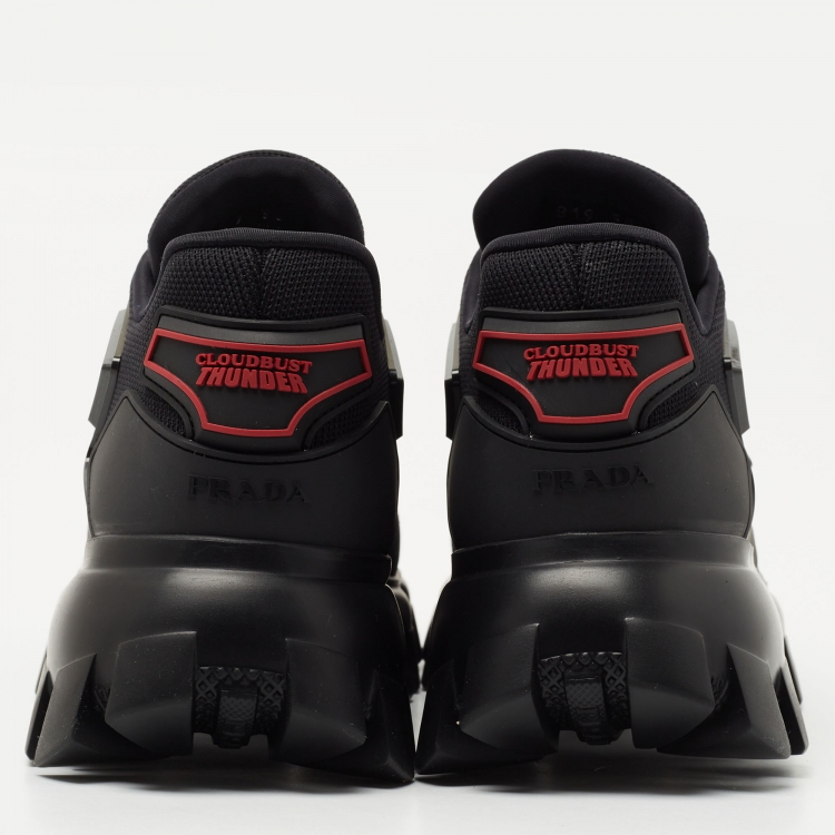 Pre Owned Prada Black Mesh and Rubber Cloudbust Thunder Low Top Sneakers Size 38.5