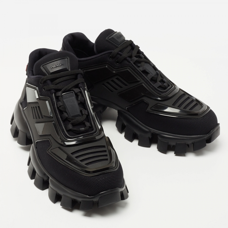 Pre Owned Prada Black Mesh and Rubber Cloudbust Thunder Low Top Sneakers Size 38.5