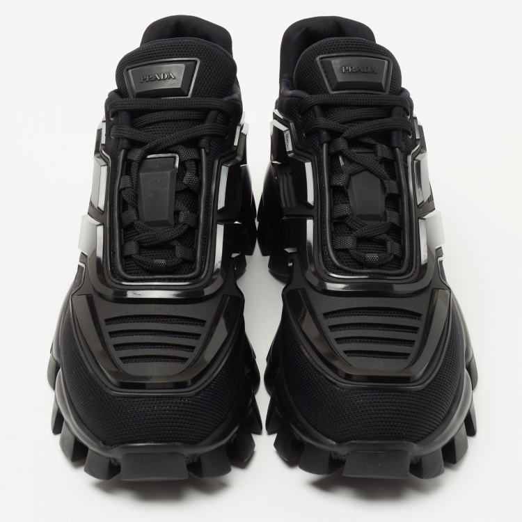 Pre Owned Prada Black Mesh and Rubber Cloudbust Thunder Low Top Sneakers Size 38.5