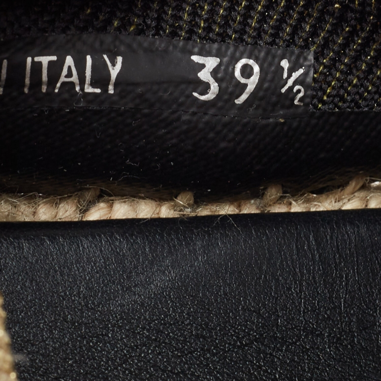 Pre Owned Prada  Gold/Black Lurex Fabric Espadrille Flats Size 39.5