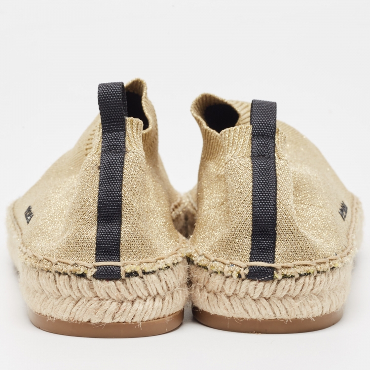 Pre Owned Prada  Gold/Black Lurex Fabric Espadrille Flats Size 39.5