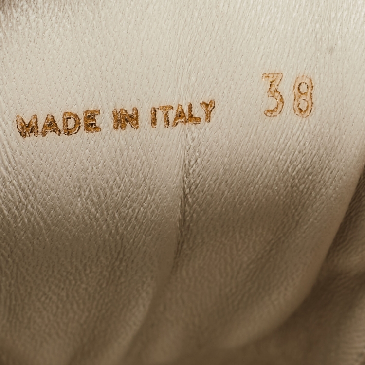 Pre Owned Prada Cream Neoprene and Leather Lace Up Combat Boots Size 38