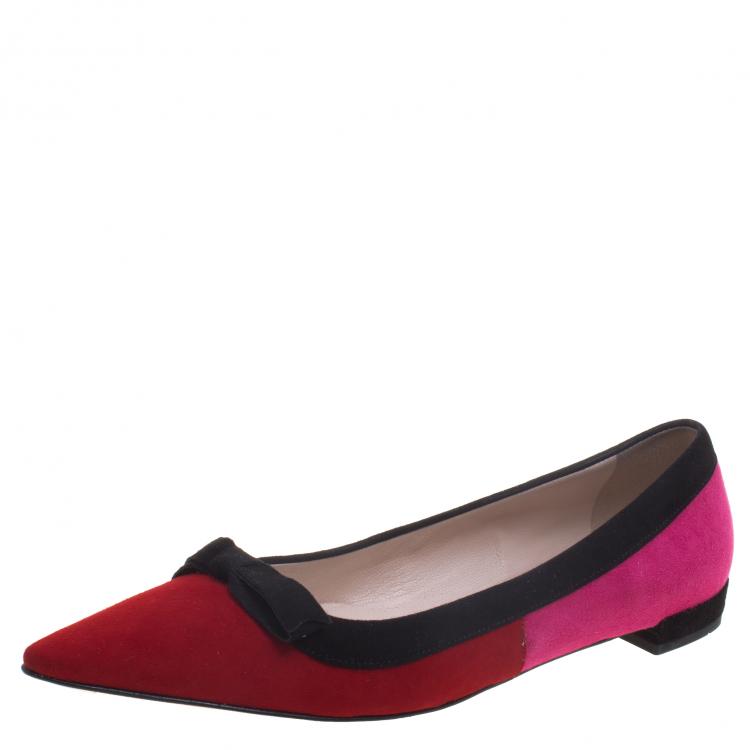 Prada Tricolor Suede Pointed Toe Bow Detail Ballet Flats Size  Prada |  TLC