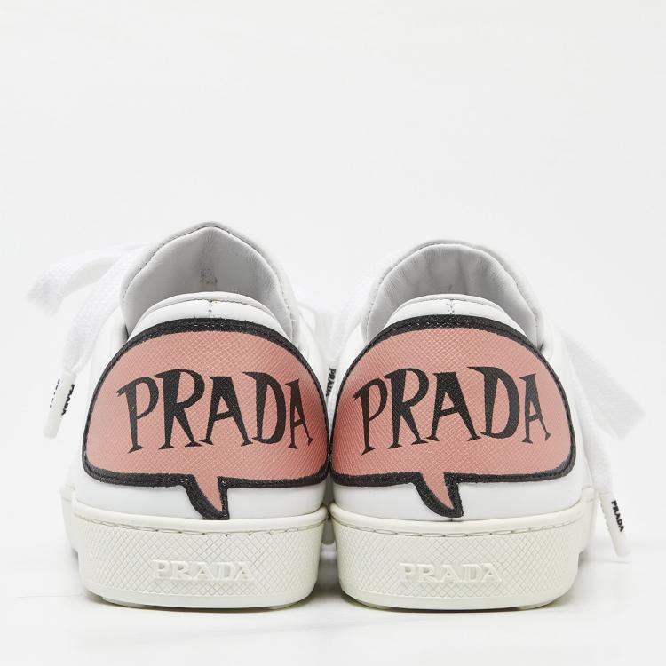 Pre Owned Prada White Leather Lace-Up Sneakers 35