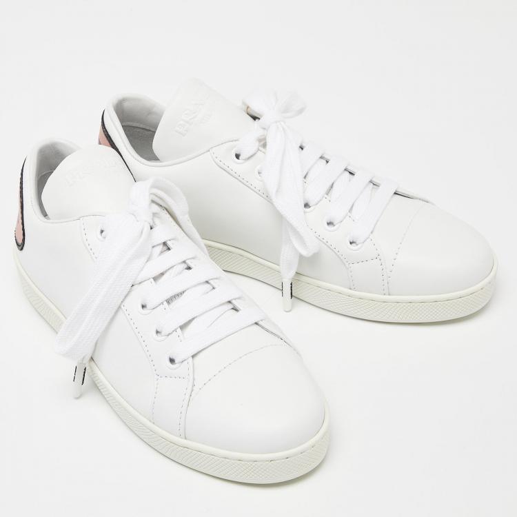 Pre Owned Prada White Leather Lace-Up Sneakers 35