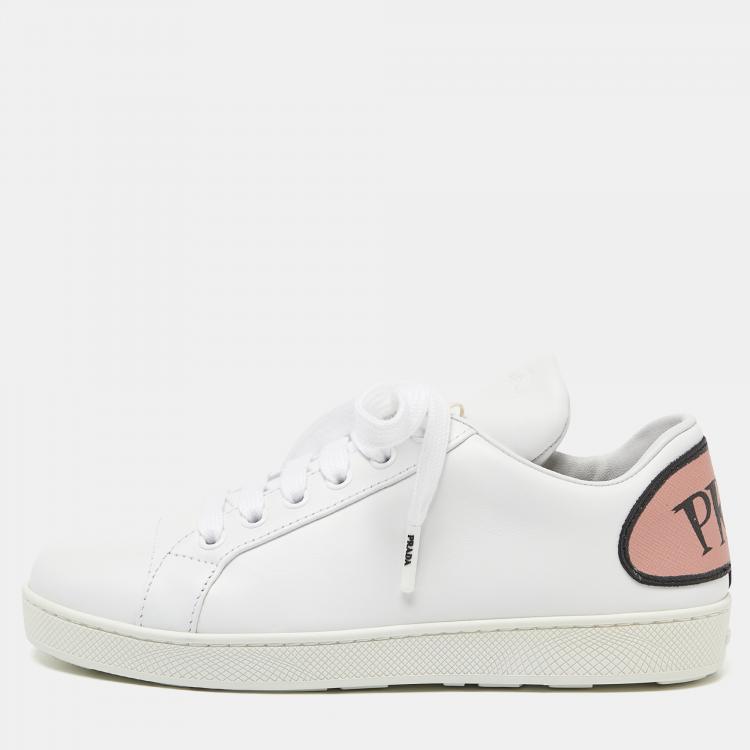 Pre Owned Prada White Leather Lace-Up Sneakers 35