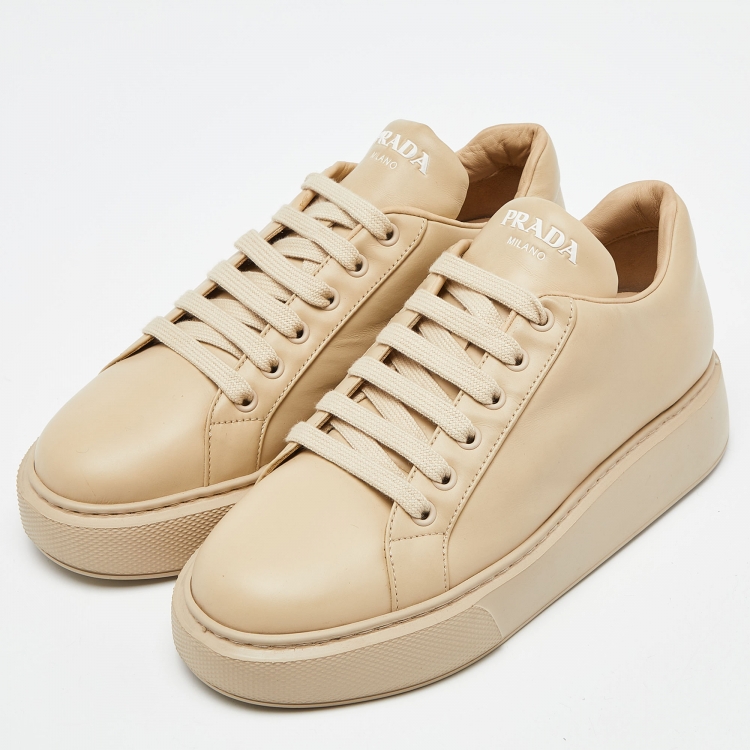 Pre Owned Prada Beige Leather Low Top Sneakers Size 39