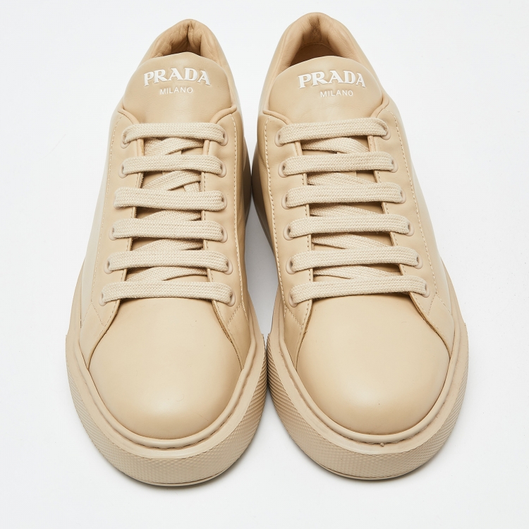 Pre Owned Prada Beige Leather Low Top Sneakers Size 39