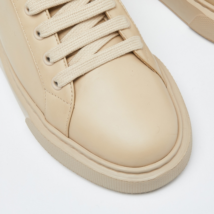 Pre Owned Prada Beige Leather Low Top Sneakers Size 39