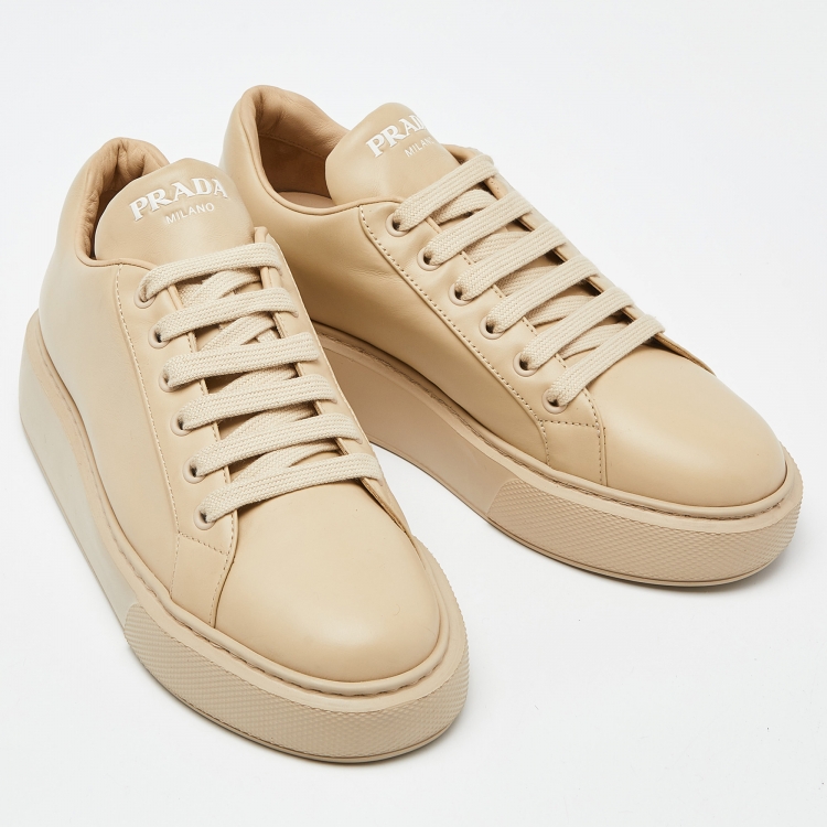 Pre Owned Prada Beige Leather Low Top Sneakers Size 39