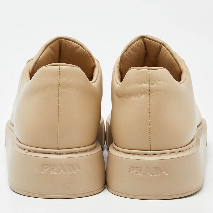 Pre Owned Prada Beige Leather Low Top Sneakers Size 39