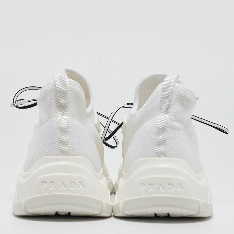 Pre Owned Prada White Knit Fabric Low Top Sneakers Size 39.5
