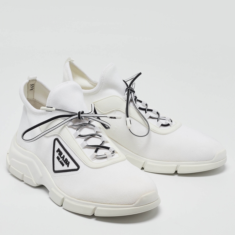 Pre Owned Prada White Knit Fabric Low Top Sneakers Size 39.5
