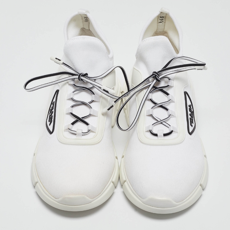 Pre Owned Prada White Knit Fabric Low Top Sneakers Size 39.5