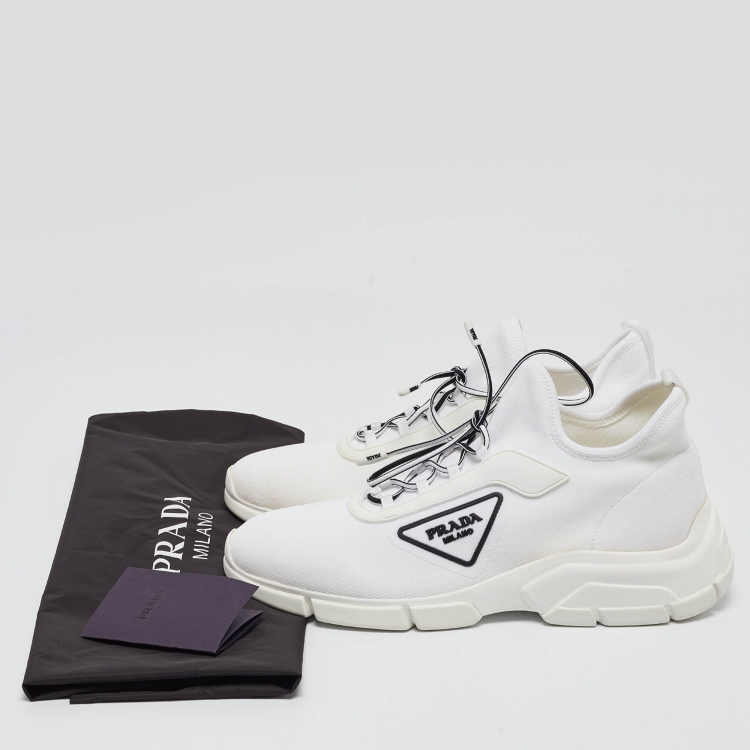 Pre Owned Prada White Knit Fabric Low Top Sneakers Size 39.5