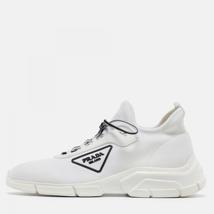 Pre Owned Prada White Knit Fabric Low Top Sneakers Size 39.5
