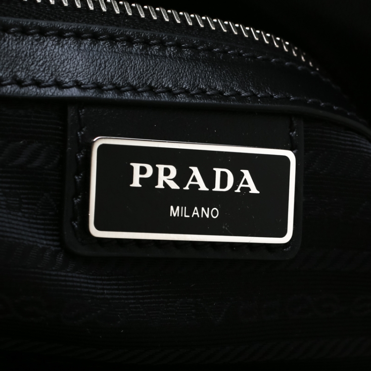 Pre Owned Prada Black Leather Piped Briefcase