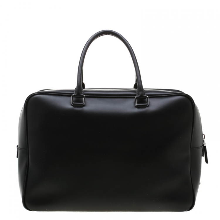 Pre Owned Prada Black Leather Piped Briefcase