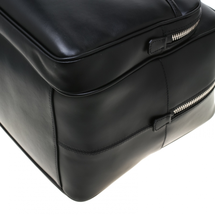 Pre Owned Prada Black Leather Piped Briefcase
