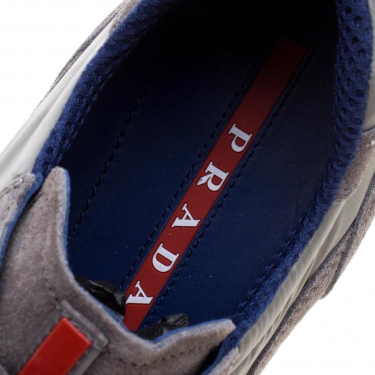 Pre Owned Prada Sport Grey Suede And Nylon Lace Up Sneakers Size 38