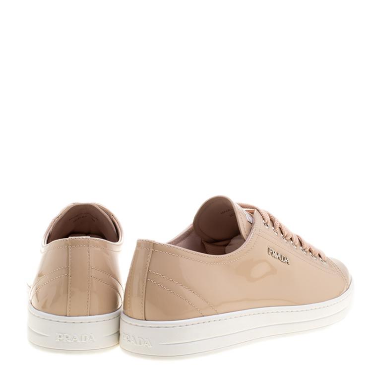 Pre Owned Prada Sport Beige Patent Leather Sneakers Size 38