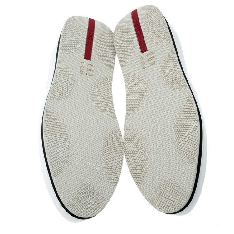 Pre Owned Prada Sport White Patent Leather Scrunch Slip On Loafer Sneakers Size 38
