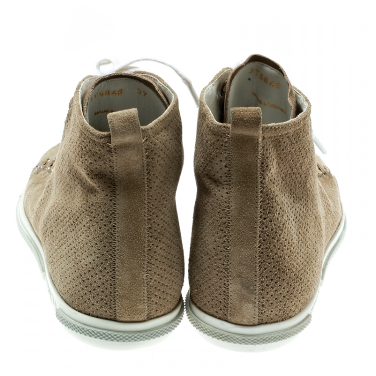 Pre Owned Prada Sport Beige Suede Eyelet Detail High Top Sneakers Size 37
