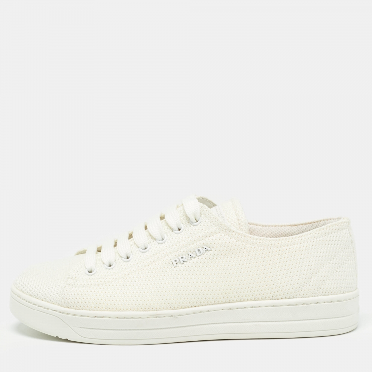 Pre Owned Prada Sport Off White Canvas Low Top Sneakers Size 36.5