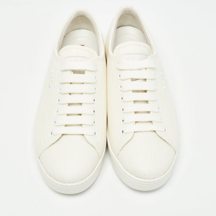 Pre Owned Prada Sport Off White Canvas Low Top Sneakers Size 36.5