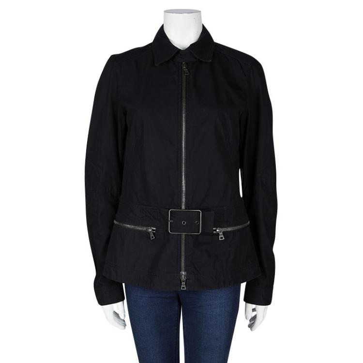 Pre Owned Prada Sport Black Cotton Zip Front Buckle Detail Jacket L