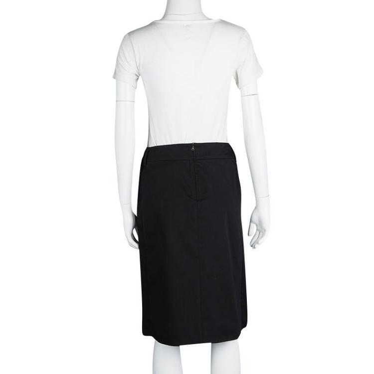 Pre Owned Prada Sport Black Cotton Inverted Pleat Skirt S
