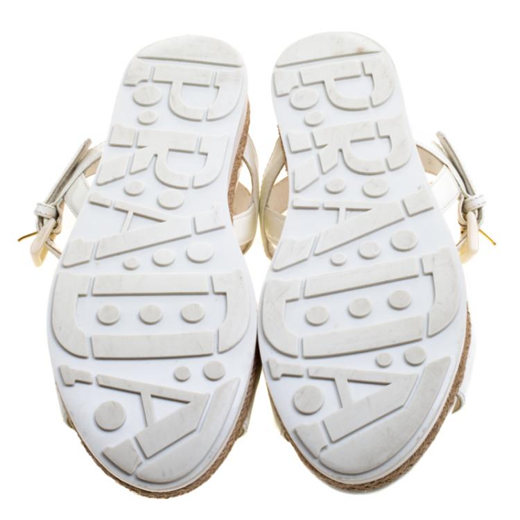 Pre Owned Prada Sport White Patent Leather Espadrille Flat Sandals Size 38